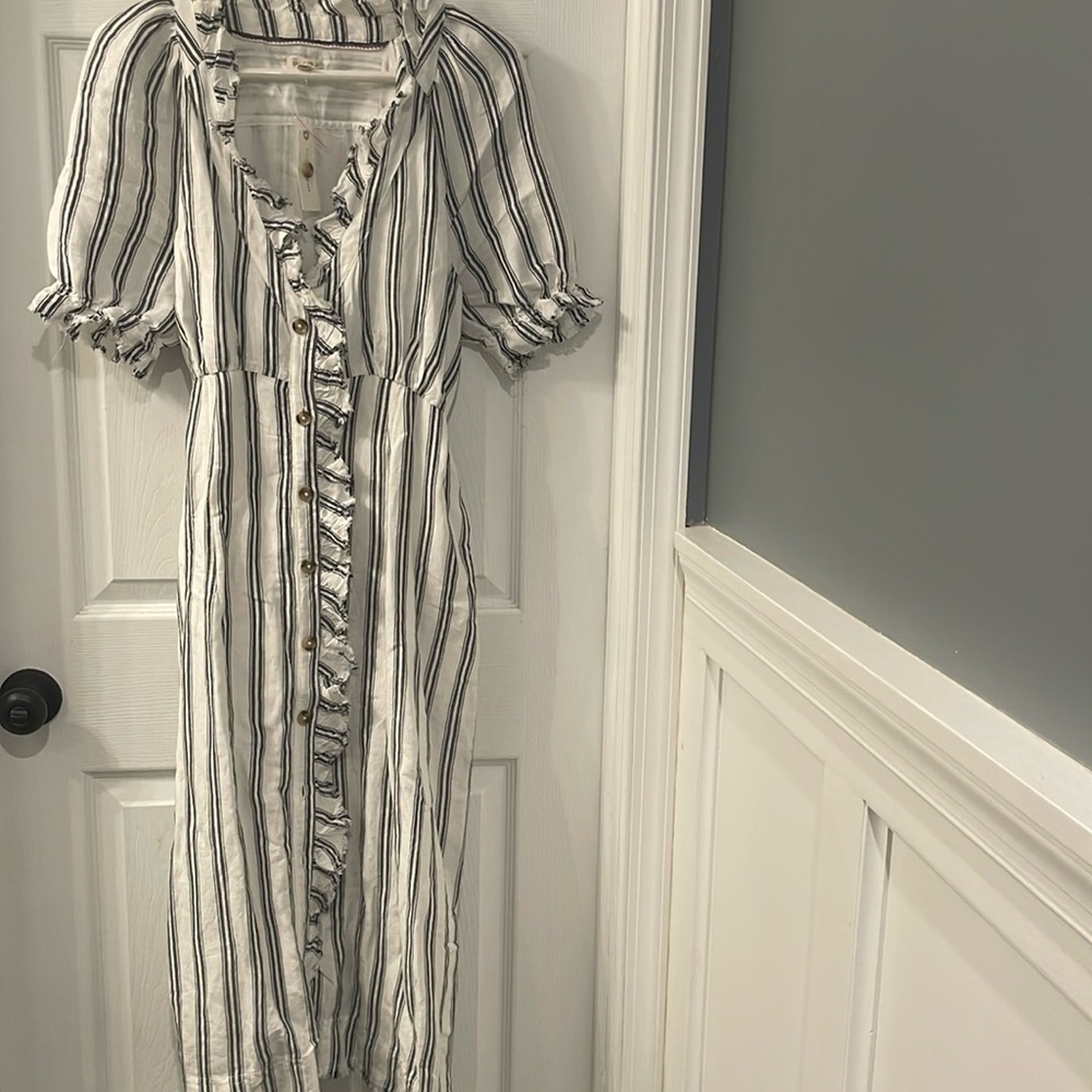 Pilcro Anthropologie Ruffle Collar Button Down Maxi Dress Women Size 14 NWT